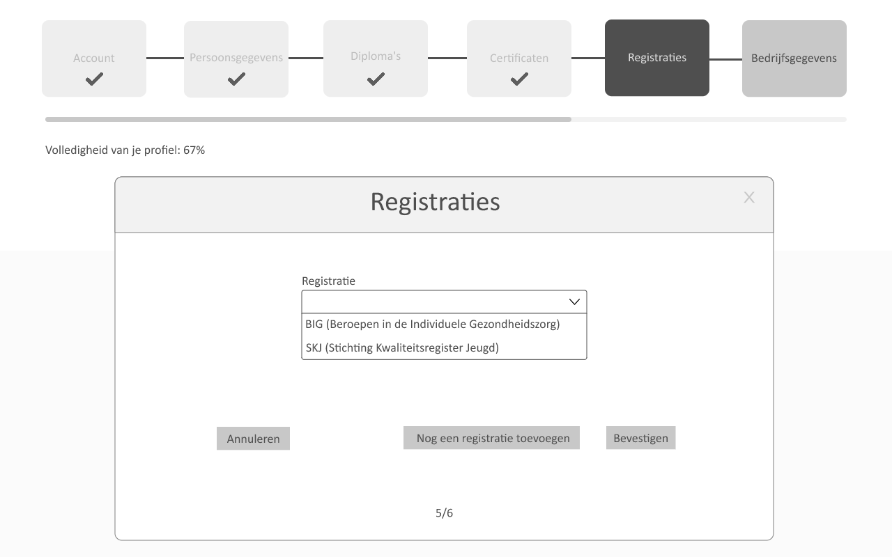 Registraties-dropdown